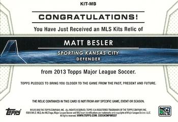 2013 Topps MLS - Relics #KIT-MB Matt Besler Back