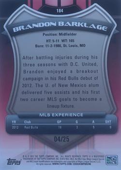 2013 Topps MLS - Gold #184 Brandon Barklage Back