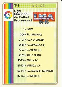 1994-95 Mundicromo Sport Las Fichas de La Liga #1 Indice Front