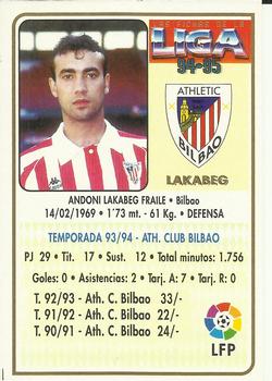 1994-95 Mundicromo Sport Las Fichas de La Liga #78 Lakabeg Back