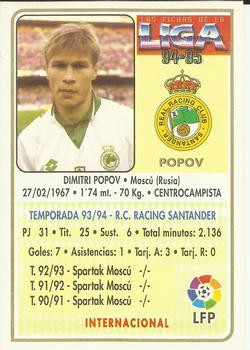 1994-95 Mundicromo Sport Las Fichas de La Liga #145 Popov Back