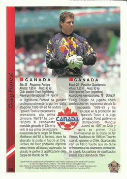 1993 Upper Deck World Cup Preview (Spanish/Italian) #30 Craig Forrest Back