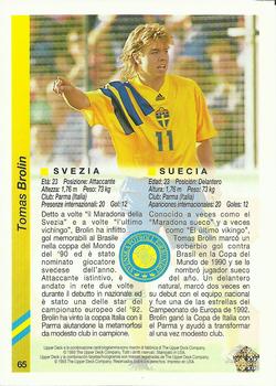 1993 Upper Deck World Cup Preview (Spanish/Italian) #65 Tomas Brolin Back