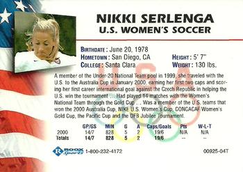 2000 Roox US Women's National Team #NNO Nikki Serlenga Back