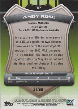 2013 Topps MLS - Purple #142 Andy Rose Back