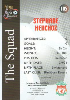 2000 Futera Fans Selection Liverpool #105 Stephane Henchoz Back