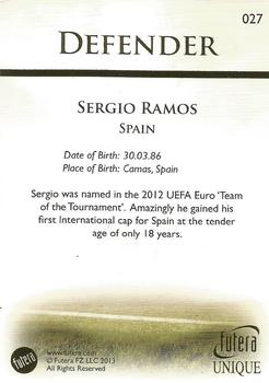 2013 Futera Unique World Football #027 Sergio Ramos Back