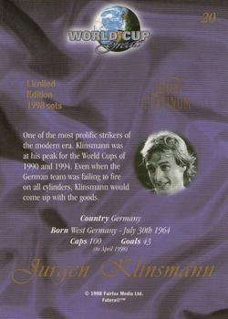 1998 Futera World Cup Greats Platinum #20 Jurgen Klinsmann Back