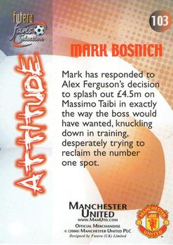 2000 Futera Fans Selection Manchester United #103 Mark Bosnich Back