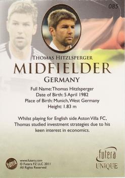 2011 Futera UNIQUE World Football #085 Thomas Hitzlsperger Back