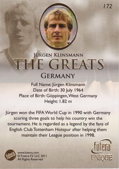 2011 Futera UNIQUE World Football #172 Jurgen Klinsmann Back
