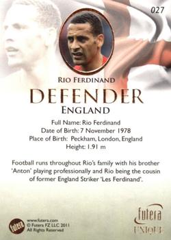 2011 Futera UNIQUE World Football #027 Rio Ferdinand Back