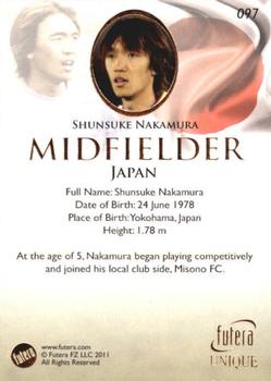 2011 Futera UNIQUE World Football #097 Shunsuke Nakamura Back