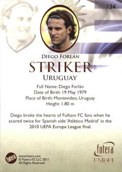 2011 Futera UNIQUE World Football #134 Diego Forlan Back