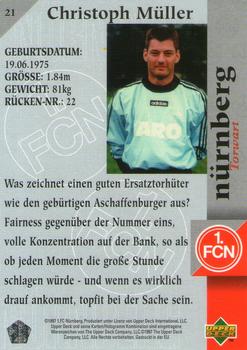 1997 Upper Deck 1 FC Nurnberg Box Set #21 Christoph Müller Back