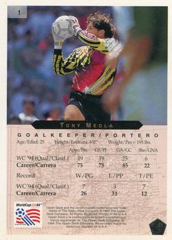 1994 Upper Deck World Cup Contenders English/Italian #1 Tony Meola Back