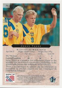 1994 Upper Deck World Cup Contenders English/Italian #71 Jonas Thern Back
