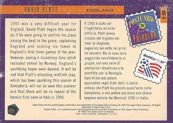1994 Upper Deck World Cup Contenders English/Italian - UD Set #UD4 David Platt Back