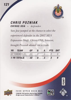2008 Upper Deck MLS #121 Chris Pozniak Back