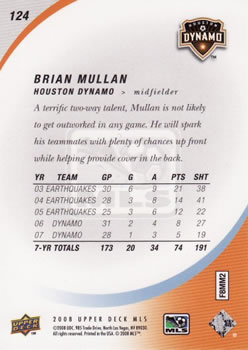 2008 Upper Deck MLS #124 Brian Mullan Back