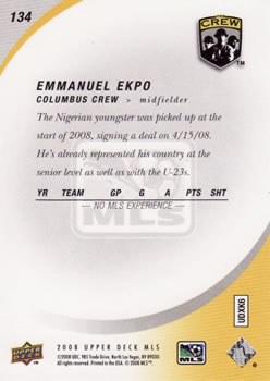 2008 Upper Deck MLS #134 Emmanuel Ekpo Back