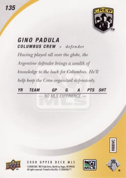 2008 Upper Deck MLS #135 Gino Padula Back
