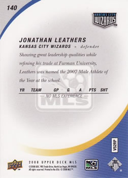 2008 Upper Deck MLS #140 Jonathan Leathers Back