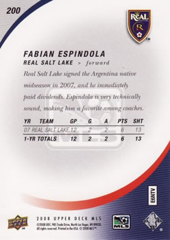 2008 Upper Deck MLS #200 Fabian Espindola Back