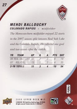 2008 Upper Deck MLS #27 Mehdi Ballouchy Back