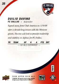 2008 Upper Deck MLS #35 Duilio Davino Back