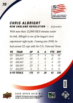2008 Upper Deck MLS #70 Chris Albright Back