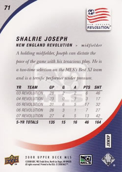 2008 Upper Deck MLS #71 Shalrie Joseph Back
