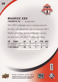 2008 Upper Deck MLS #94 Maurice Edu Back