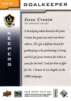 2008 Upper Deck MLS - Keepers #KP-9 Steve Cronin Back