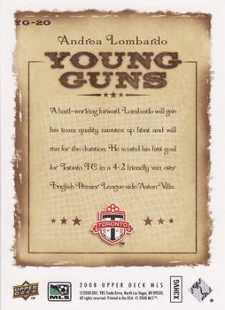 2008 Upper Deck MLS - Young Guns #YG-20 Andrea Lombardo Back