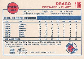 1987-88 Pacific MISL #106 Drago Back