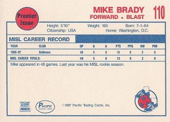 1987-88 Pacific MISL #110 Mike Brady Back