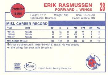 1987-88 Pacific MISL #28 Erik Rasmussen Back