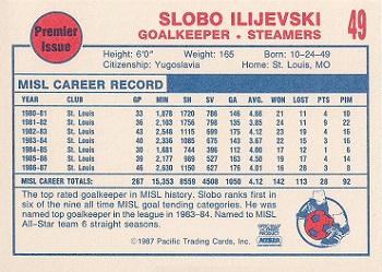1987-88 Pacific MISL #49 Slobo Ilijevski Back