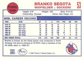 1987-88 Pacific MISL #53 Branko Segota Back