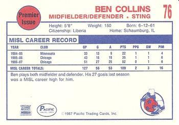1987-88 Pacific MISL #76 Ben Collins Back