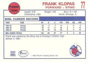 1987-88 Pacific MISL #77 Frank Klopas Back