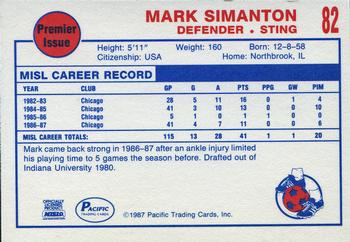 1987-88 Pacific MISL #82 Mark Simanton Back
