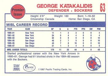 1987-88 Pacific MISL #63 George Katakalidis Back