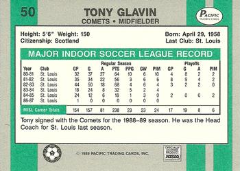 1988-89 Pacific MISL #50 Tony Glavin Back