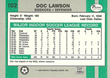 1988-89 Pacific MISL #102 Doc Lawson Back