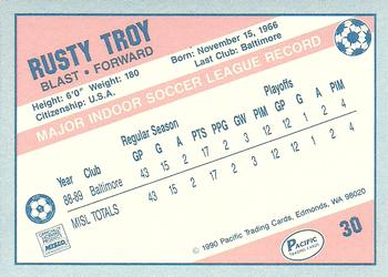 1989-90 Pacific MISL #30 Rusty Troy Back