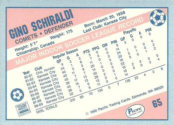1989-90 Pacific MISL #65 Gino Schiraldi Back