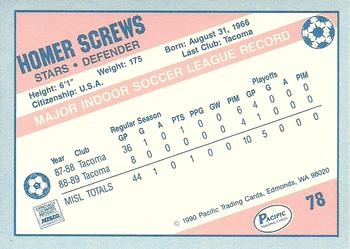 1989-90 Pacific MISL #78 Homer Screws Back
