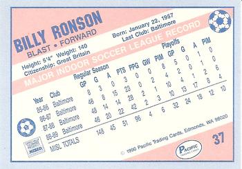 1989-90 Pacific MISL #37 Billy Ronson Back